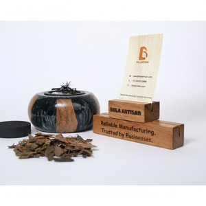 Quemador de incienso Mubkhar Mini Bukhoor de madera Mubkhar con resina epoxi de madera redonda negra para aromáticos de verano regalo de Bela Artisan - Product Image 1