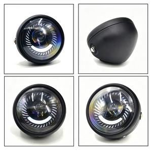 Phare LED en spirale rétro pour moto Harley GN CG, phare avant rond en métal noir - Product Image 5