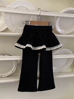 Pantalon évasé en polyester de couleur unie avec bordure en dentelle doublé de polaire coréen pour filles, nouvelle collection automne/hiver