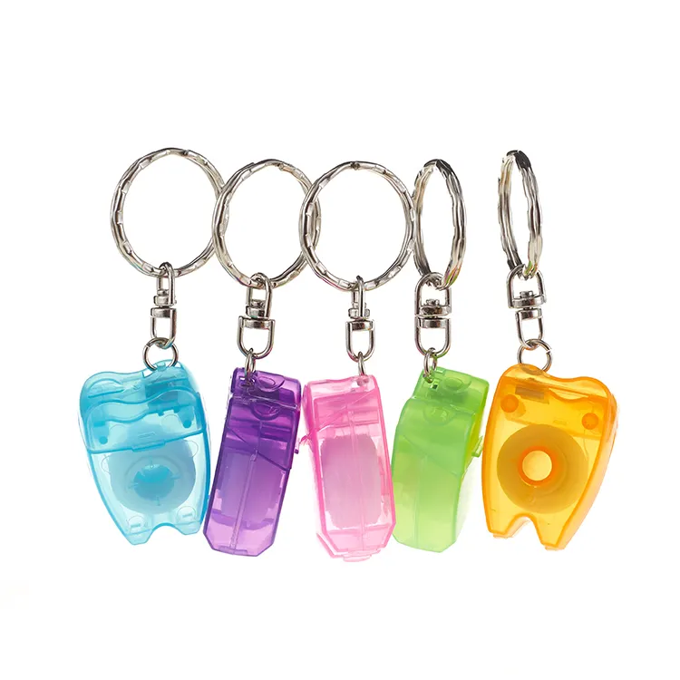 Цветная зубная нить CoralClean, форма зубов, брелок для ключей, легко носить с собой