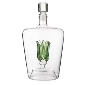 定制25盎司750毫升锥形玻璃瓶批发高硼硅玻璃创意工艺瓶绿叶水器