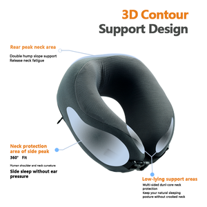 Almohada de viaje de lujo con soporte de contorno en forma de U con logotipo personalizado, almohada de cuello de viaje Premium con núcleo de espuma de memoria dual - Product Image 2