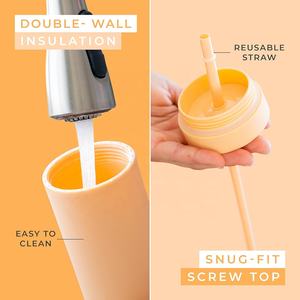 Vasos de Plástico Delgados y Rectos Multicolores con Tapas y Pajitas, Vaso Aislado de Doble Pared de 16 oz - Product Image 4