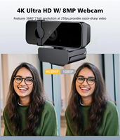Webcam 4K dengan mikrofon 12MP USB, kamera Web komputer dengan Remote kontrol