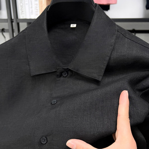 Camicia da uomo casual a maniche corte in 100% lino con perline, tinta unita, risvolto, trattamento anti-piega, alta solidità del colore, nuova collezione estiva 2026 - Product Image 6