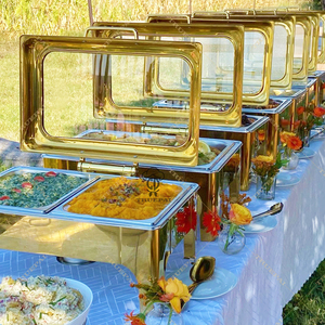 Último lujo 9L de acero inoxidable combustible Alcohol calefacción Big Glass Chafers Buffet Set para restaurantes Catering Black Chafing Dish - Product Image 2
