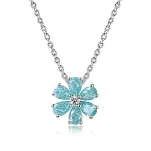 Chain Cz Custom Necklace Pendant Green Drop Stone 925 Sterling Silver Cubic Zirconia 16 Inch 1 Piece Trendy Flower Link Chain