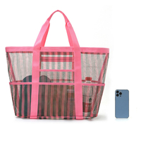 Sac de plage en filet pour femmes avec poche zippée, grand sac de plage imperméable et anti-sable pour jouets, sac de piscine, accessoires de plage