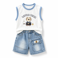 MZJ -OEM ODM Ensemble de vêtements d'été pour garçons en 2 pièces, veste à imprimé animal et short en jean, style mignon, vêtements de plage pour enfants