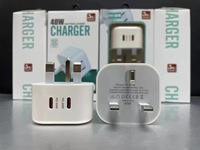 Chargeur rapide PD 40W pour prise UK, type-C PD 20W + type-C PD 20W, adaptateur de téléphone portable avec boîte de couleur de vente au détail