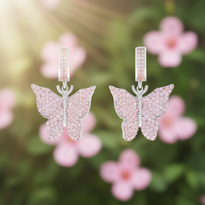 Pendientes de Mariposa para Mujer, Plata 925, Chapados en Oro Rosa, Cristal Rosa con Microincrustaciones, Joyería para Uso Diario - Product Image 2