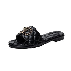Ciabatte da donna in vera pelle <span class=keywords><strong>di</strong></span> lusso con fondo piatto <span class=keywords><strong>di</strong></span> alta <span class=keywords><strong>qualità</strong></span> sandali firmati scarpe da spiaggia estive da donna - Product Image 5