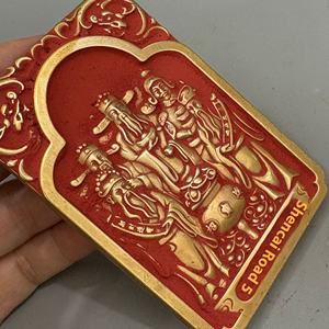 Античная латунная пятисторонняя подвеска «Бог богатства»-даосский предмет, двухсторонний резной, статуэтка, коллекционный класс - Product Image 4