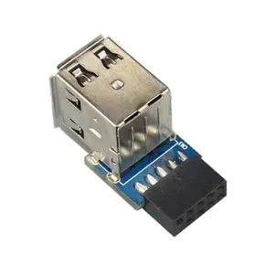 9pin Motherboard ke 2 port USB2.0 Dual USB A 9 Pin Female Adapter Converter papan PCB kartu Extender konektor pemadat Internal