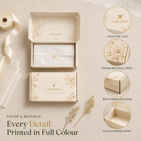 Boîte d'expédition personnalisée en carton ondulé imprimée en couleur avec logo doré, motif floral vintage, pliable, pour cadeaux et envois aériens