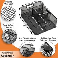 Organisateur de porte-assiettes en papier pour armoire, comptoir, pique-niques, fêtes, panier à ustensiles en maille avec 6 compartiments pour couverts en plastique