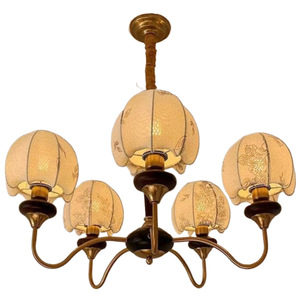 Southeast Asian Style French Vintage Chandelier With Fabric Floral Pattern Multi Head E26 <b>LED</b> Gold Bedroom Living Room <b>Lamp</b> - Product Image 3