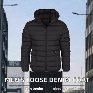 Nouvelle veste universitaire en jean déchiré et délavé pour homme, coupe ample, col rabattu, poches boutonnées, style décontracté pour jeunes hommes, collection automne - Product Image 2