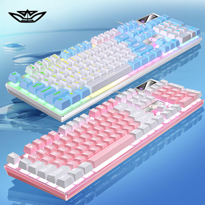 Keyboard Gaming membran berkabel RGB, dengan 104 tombol dapat diprogram efek pencahayaan keren tahan percikan USB untuk komputer Laptop - Product Image 1