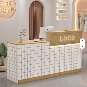 Modern Simple <b>Small</b> Luxury Barber Shop Front Custom Logo Wooden Counter <b>Table</b> Beauty Salon Reception Desk - Product Image 6