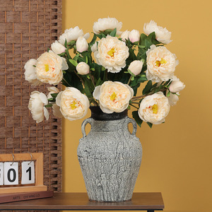 Flores Artificiales de Peonía Ruilisi, 3 Cabezas, Color Rosa Claro y Blanco, en Jarrón, Decoración Floral para Bodas y Hogar - Product Image 2