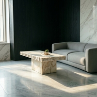 Table basse rectangulaire de style Wabi-Sabi en marbre travertin beige, faite à la main, écologique, décoration d'intérieur, salon