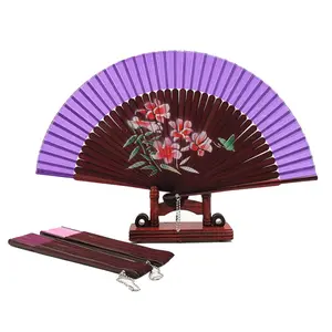Promotional Gift Durable Spanish Flower Pattern Colorful Wooden Folding Hand Fan Wedding