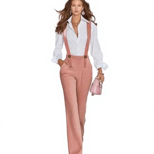 Nouvelle collection Printemps 2026 : <span class=keywords><strong>Salopette</strong></span> élégante en velours côtelé uni pour <span class=keywords><strong>femme</strong></span>, coupe ample en polyester - Product Image 1