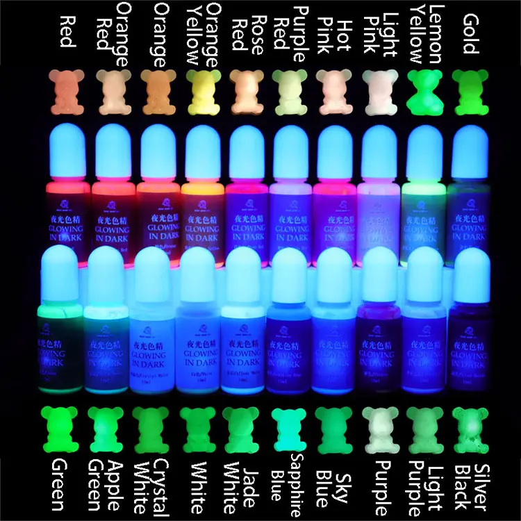 سائل مضيئ يتألق في ألوان داكنة من صمغ الراتينج من الإيبوكسي ، يتوهج في الظلام من صمغ الراتينج السائل