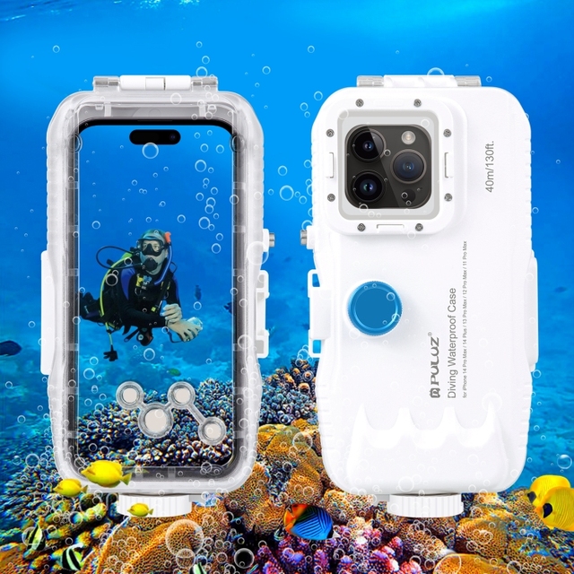 For iPhone 14 Plus/14 Pro Max/13 Pro Max One Way Valve Photo Taking 40M Underwater Housing Cover Waterproof Phone Diving Case