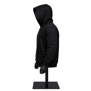 <b>Black</b> <b>Zip</b>-Up <b>Hoodie</b> Solid Color Casual Hooded Sweatshirt Unisex Regular Fit Knitted Fabric Cotton Fleece Custom LOGO Wholesale - Product Image 4