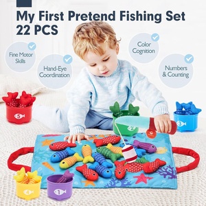 Jeu de pêche en tissu Montessori, jouet éducatif précoce pour bébé, comptage, tri des couleurs et gobelets imbriqués avec sac de rangement - Product Image 2