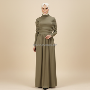 Sıcak tatil lüks keten pamuk Modal düz renk tek parça sonbahar kışlık kıyafet Dubai müslüman kadınlar Abaya LAyyin - Product Image 4