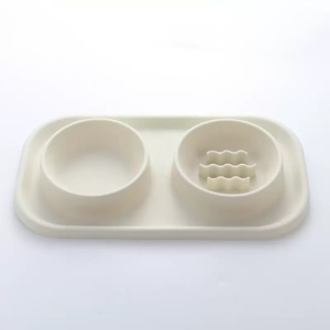Non-Spill Silicone <b>Cat</b> Dog <b>Slow</b> <b>Feeder</b> <b>Bowl</b> Double Pet Feeding Station with Stainless Steel Water <b>Bowl</b> Made in China - Product Image 2