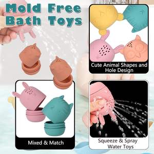 Consegna rapida 100% per uso alimentare BPA in Silicone per bambini giocattoli per bambini 4 pz animali Spray acqua set giocattolo per il bagno - Product Image 4