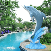 Sculpture de dauphin en fibre de verre - Ornement de jardin d'extérieur avec jet d'eau simulé, taille et couleur personnalisables, utilisation domestique et extérieure