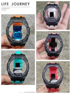 Kit de modification populaire haut de gamme Xinying multicolore 44mm Ga2100 avec boîtier de montre de remplacement en fibre de carbone et bracelet en caoutchouc silicone, compatible avec - Product Image 6