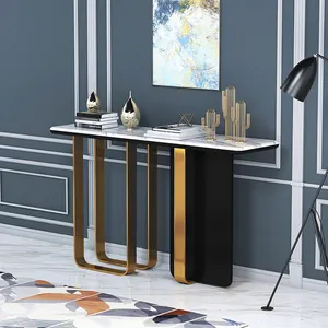 Fashinable italian Luxury Gold Stainless Steel Console Table modern Living room marble table