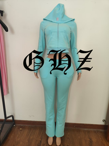 <span class=keywords><strong>Tuta</strong></span> da donna personalizzata <span class=keywords><strong>con</strong></span> logo, in pile elasticizzato di cotone, composta da felpa <span class=keywords><strong>con</strong></span> cappuccio, giacca corta e pantaloni a <span class=keywords><strong>gamba</strong></span> larga - Product Image 2