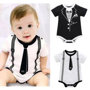 Vêtements d'été pour bébé garçon, style gentleman, imprimé en coton, manches courtes, barboteuse pour tout-petit - Product Image 6