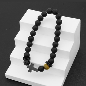 2026 Hot Selling Simple Design Obsidian Handmade <b>Beaded</b> <b>Bracelet</b> Black Unisex's Cross <b>Bracelets</b> Light Luxury Jewelry - Product Image 5