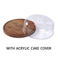 Dôme à gâteau en acrylique avec base en bois, couvercle alimentaire transparent pour la présentation en boulangerie et la conservation des pâtisseries