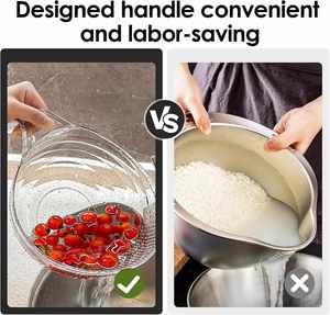 Panier égouttoir multifonction en plastique PET pour cuisine, bol à riz et fruits, panier de lavage et d'égouttage avec poignée, passoire - Product Image 2
