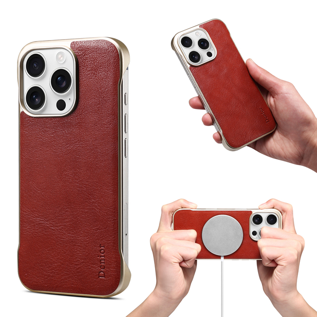 Denior Luxury Genuine Leather Magnetic Shockproof Phone Case Supports Wireless Charging Compatible for 16/15/14 Series Made