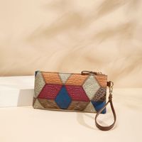 Dompet Mini Persegi Bergaya Baru dengan Pola Geometris, Model Vintage Mewah, Serbaguna, Beritsleting, Lapisan Poliester