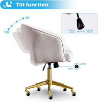 Chaise d'étude de travail moderne et classique en velours beige, ergonomique, pivotante, chaise de bureau d'ordinateur, chaise de bureau à domicile avec base en métal