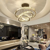 Lustres suspendus modernes en cristal, anneaux ronds LED, pour la maison, la villa, les escaliers, les hôtels et les projets de hall d'entrée