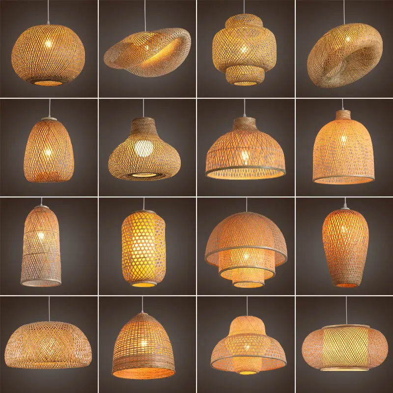 Lámparas colgantes de mimbre hechas a mano, luz colgante de mimbre, lámpara tejida de Bambú