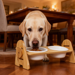Comedero Doble para Perros y Gatos, Ecológico, de Bambú y Melamina, con Patas Altas - Product Image 5