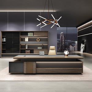 Sang trọng hiện đại CEO Ông Chủ hình chữ L bằng gỗ nội thất văn phòng bàn đèn LED có bàn làm việc cao cấp - Product Image 2